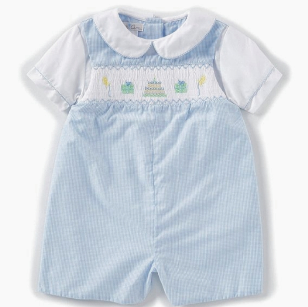 Smocked baby boy birthday outfit